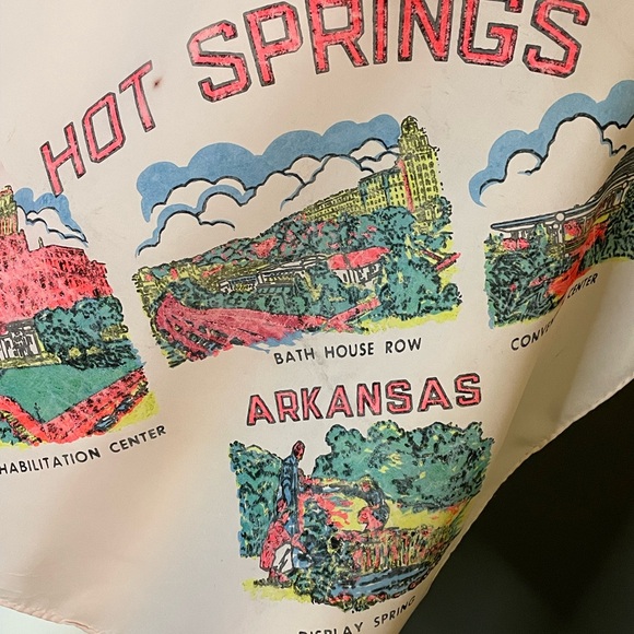 Vintage 60s Hot Springs Arkansas Souvenir Scarf 29 In Fair Condition - Picture 9 of 10